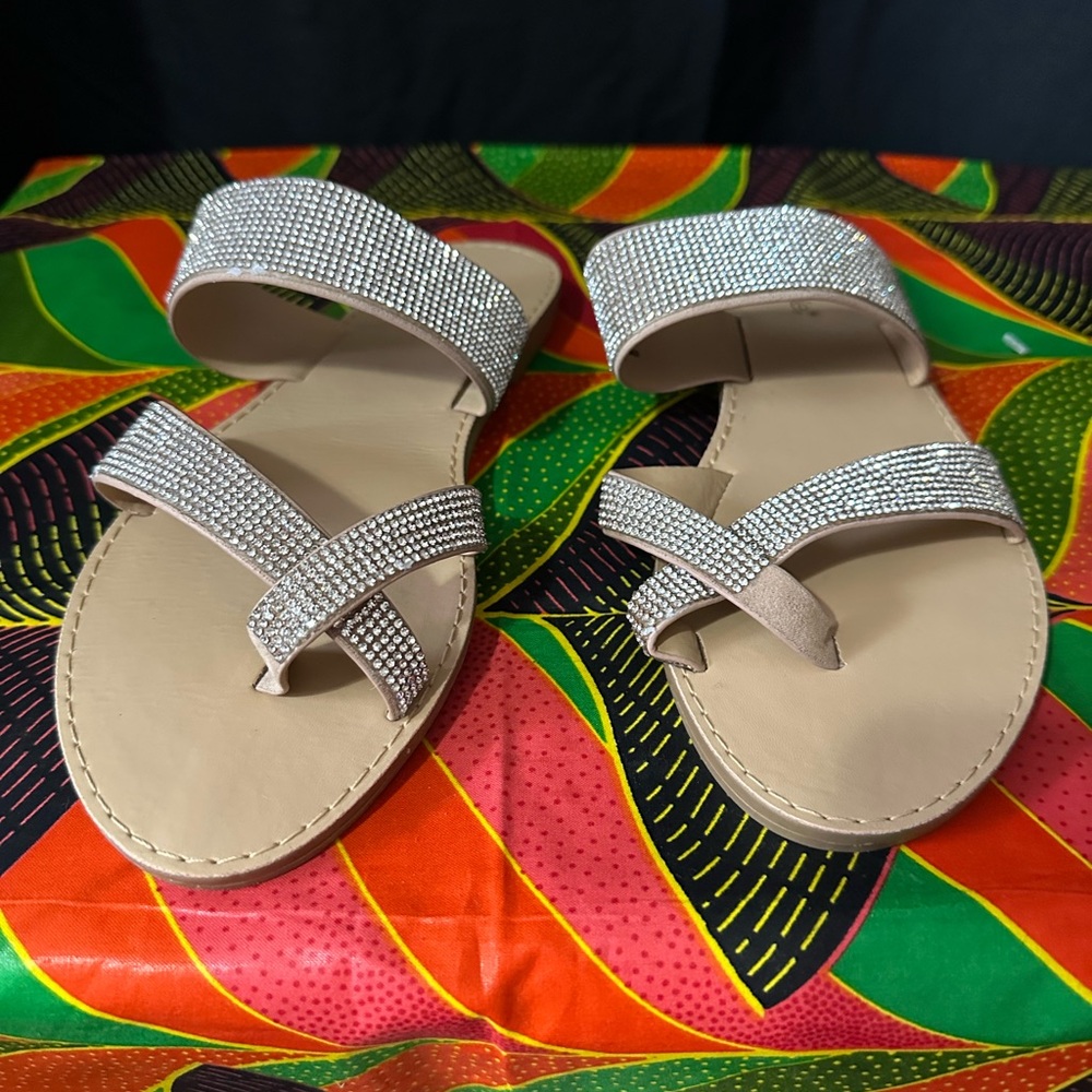 Cute Tan Sandals with Rhinestone Straps
